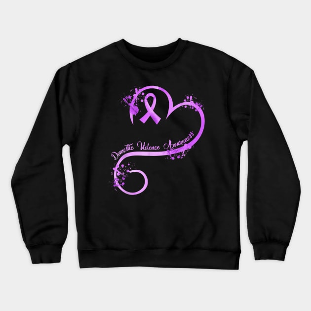 Womens Heart Ribbon Domestic Violence Awareness Crewneck Sweatshirt by Ortizhw